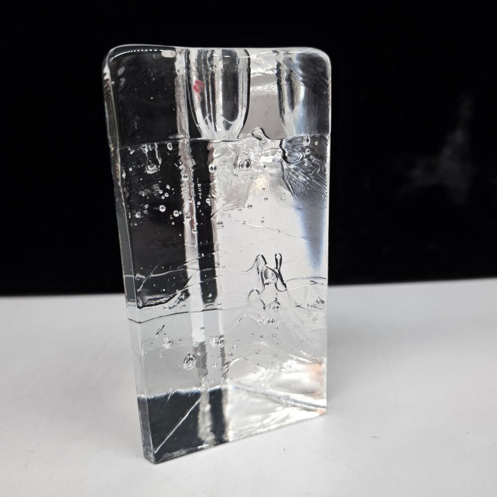 Clear Glass Triangle Block Candle Holder Littala Arkipelago Finkand Bubble 5"